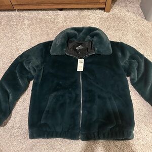 Hollister Plush Faux Fur Zip Jacket - Deep Teal Green